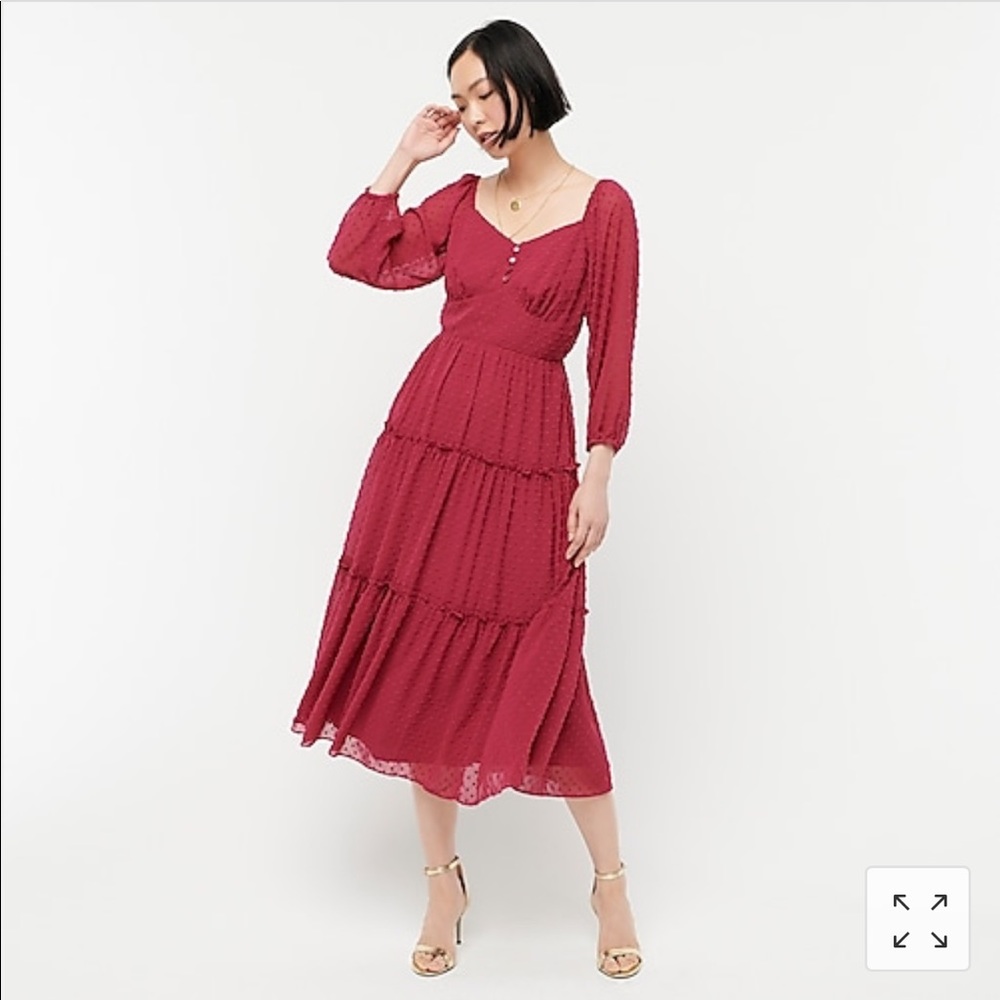 J. Crew Tiered long-sleeve midi dress swiss dot